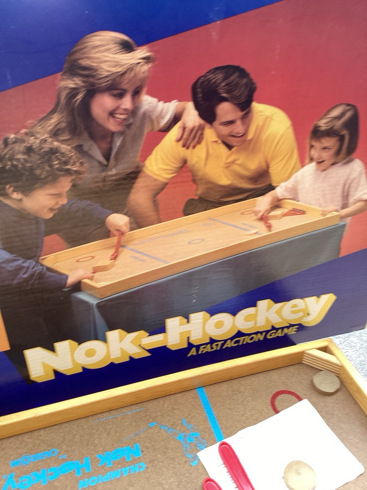 COMPLETE 1980s Carrom Nok-Hockey Board Game w/Original Box Wooden Table Hockey