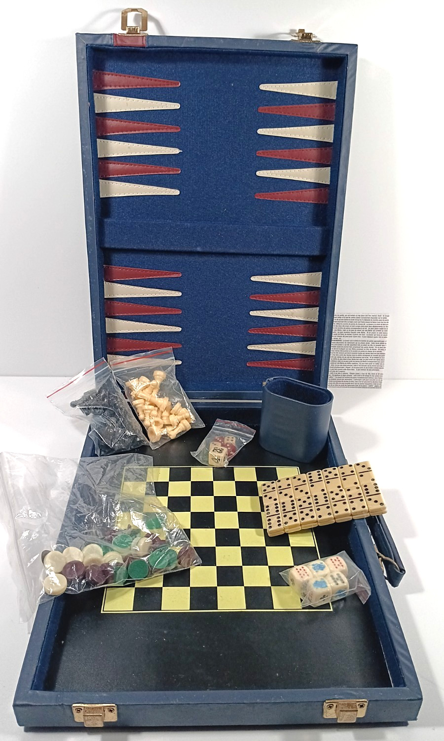 Castle Classics Game Case Backgammon Chess Checkers Dominoes Poker Dice