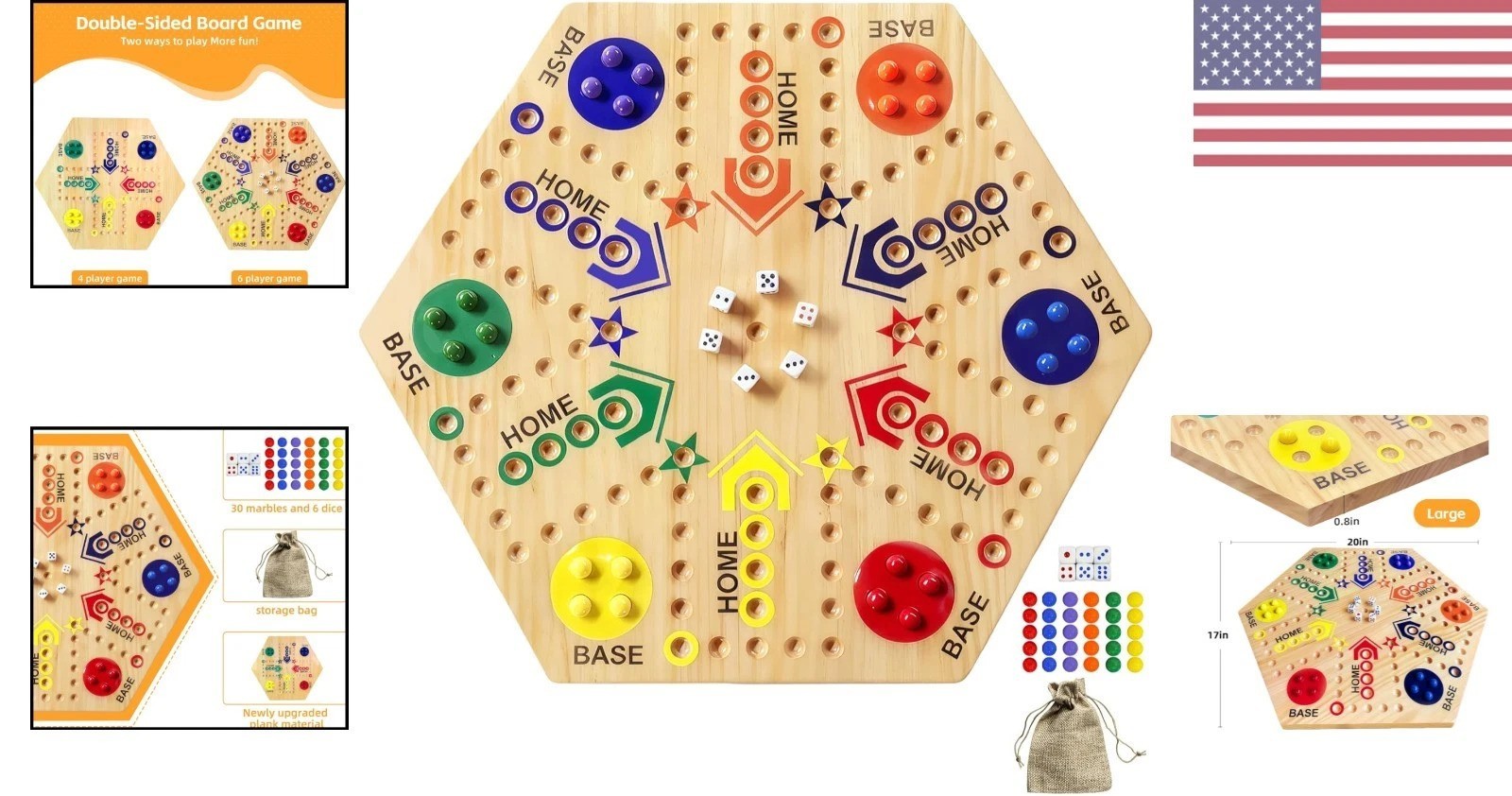 Deluxe Double-Sided Wooden Marble Game for 2-6 Players – Exciting Fast Track Fun