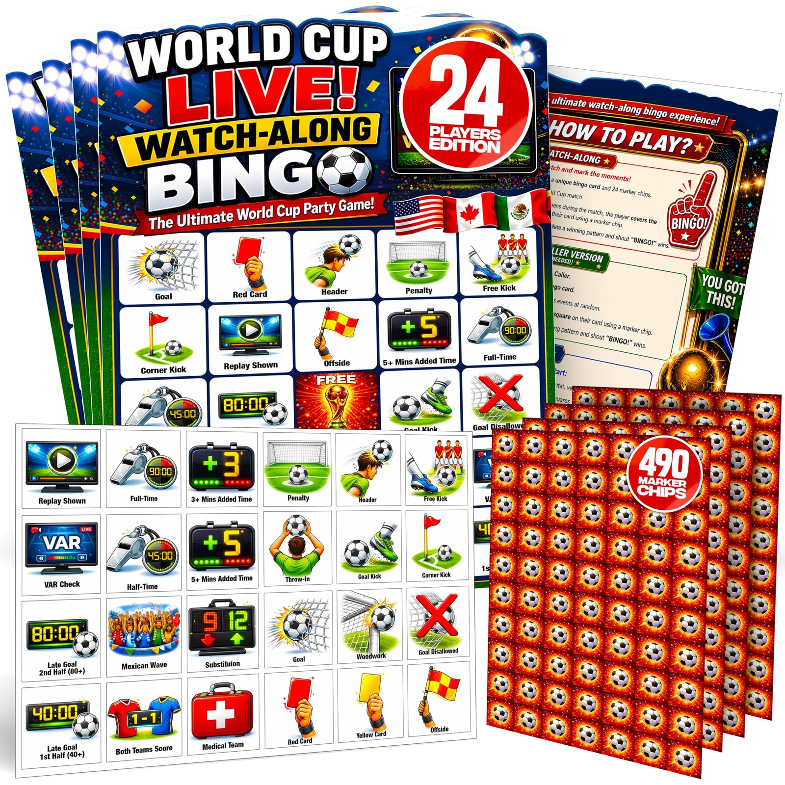 World Cup Watch-Along Bingo Game 24 Players â€“ Soccer Party Game – Live Matc…
