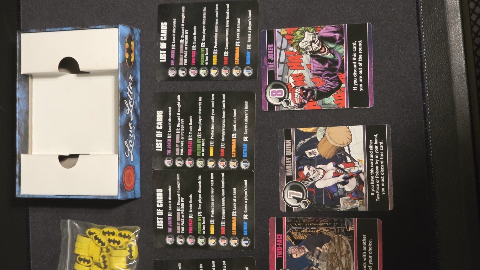 AEG LOVE LETTER BATMAN EDITION BOARD GAME 100% Complete A Game By Seiji Kanai