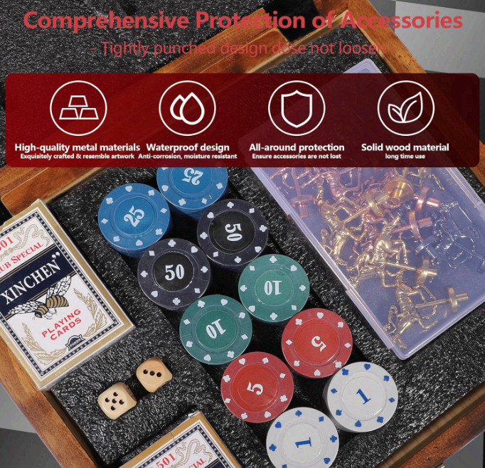 Wooden Finish Line Horse Racing Game with 11 Metal Horses, Dice, Cards Set Box