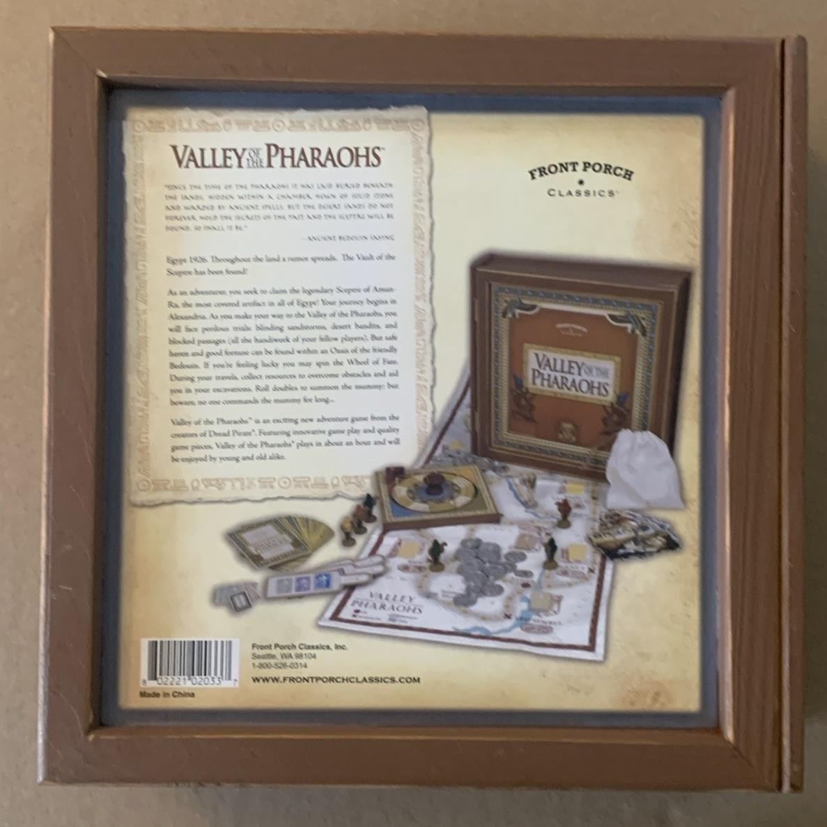 Front Porch Classics Valley of the Pharaohs Board Game Map Rulebook Dice Cards