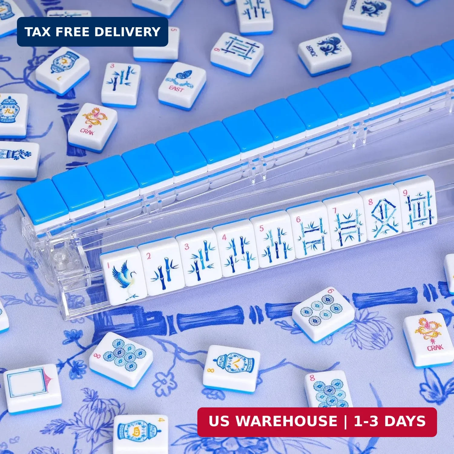 Light Blue American Mahjong Tile Set(1.2″), 160 Engraved Tiles with Mahjong Tile