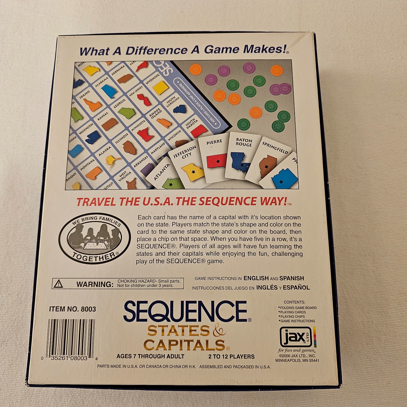 Sequence States & Capitals Board Game Education Teach Visual Learning Geography
