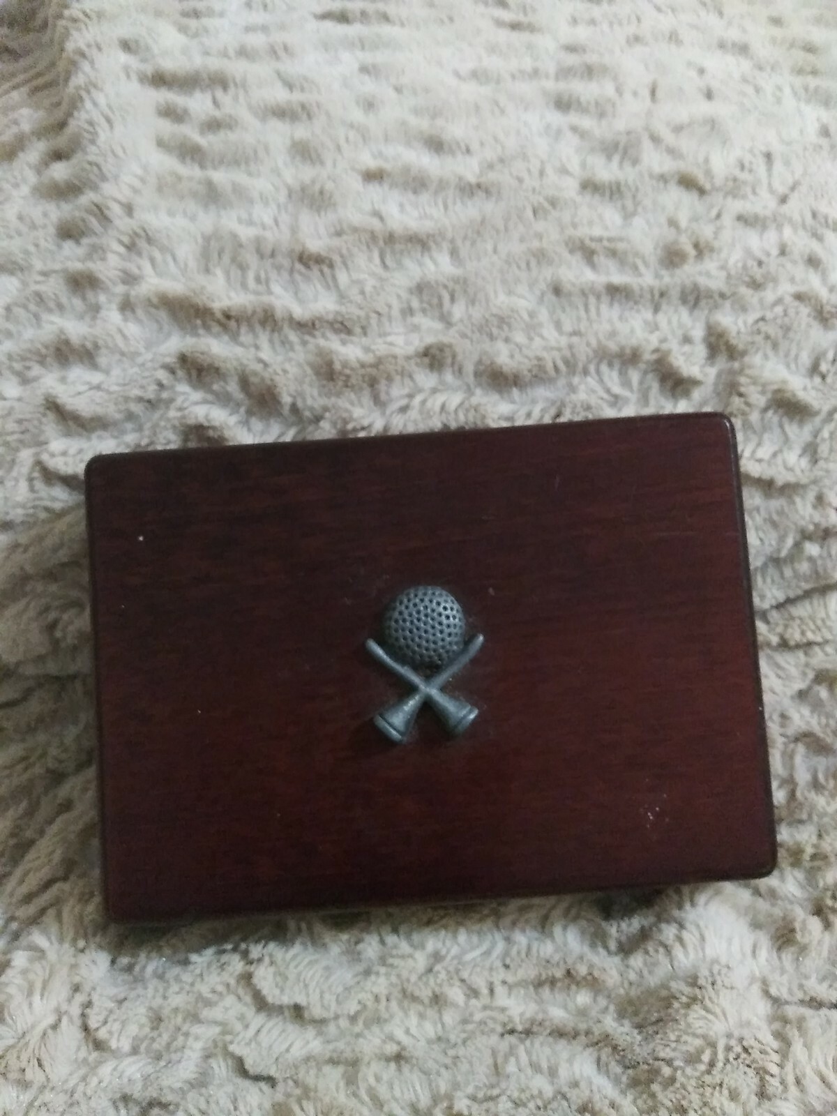 Vtge Wood Playing Card Storage Box & 2 Decks/Sealed Cards (Golf & Texas)
