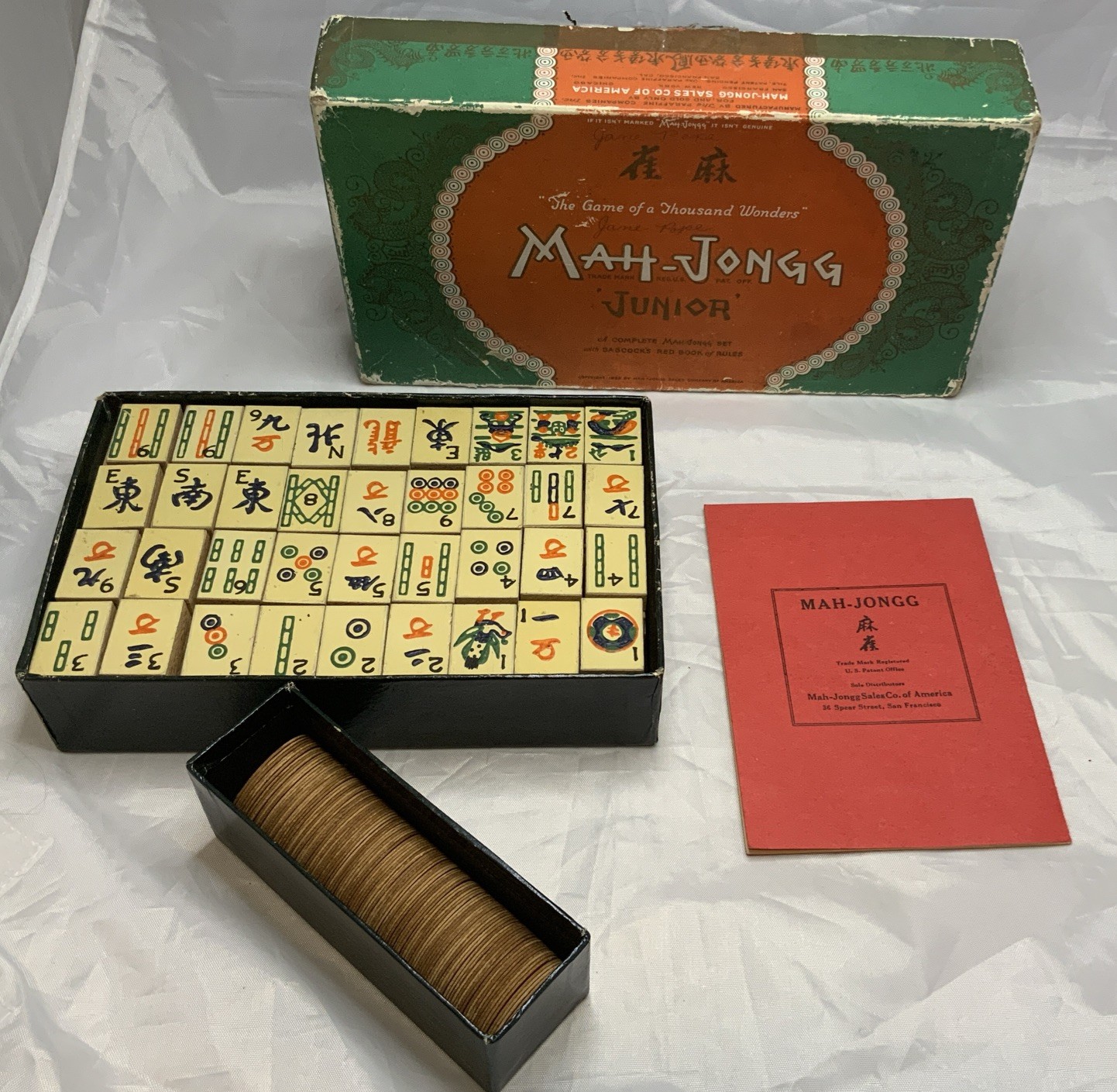 Antique 1923 Mah-Jongg Junior Boxed Game Set Tiles Instructions