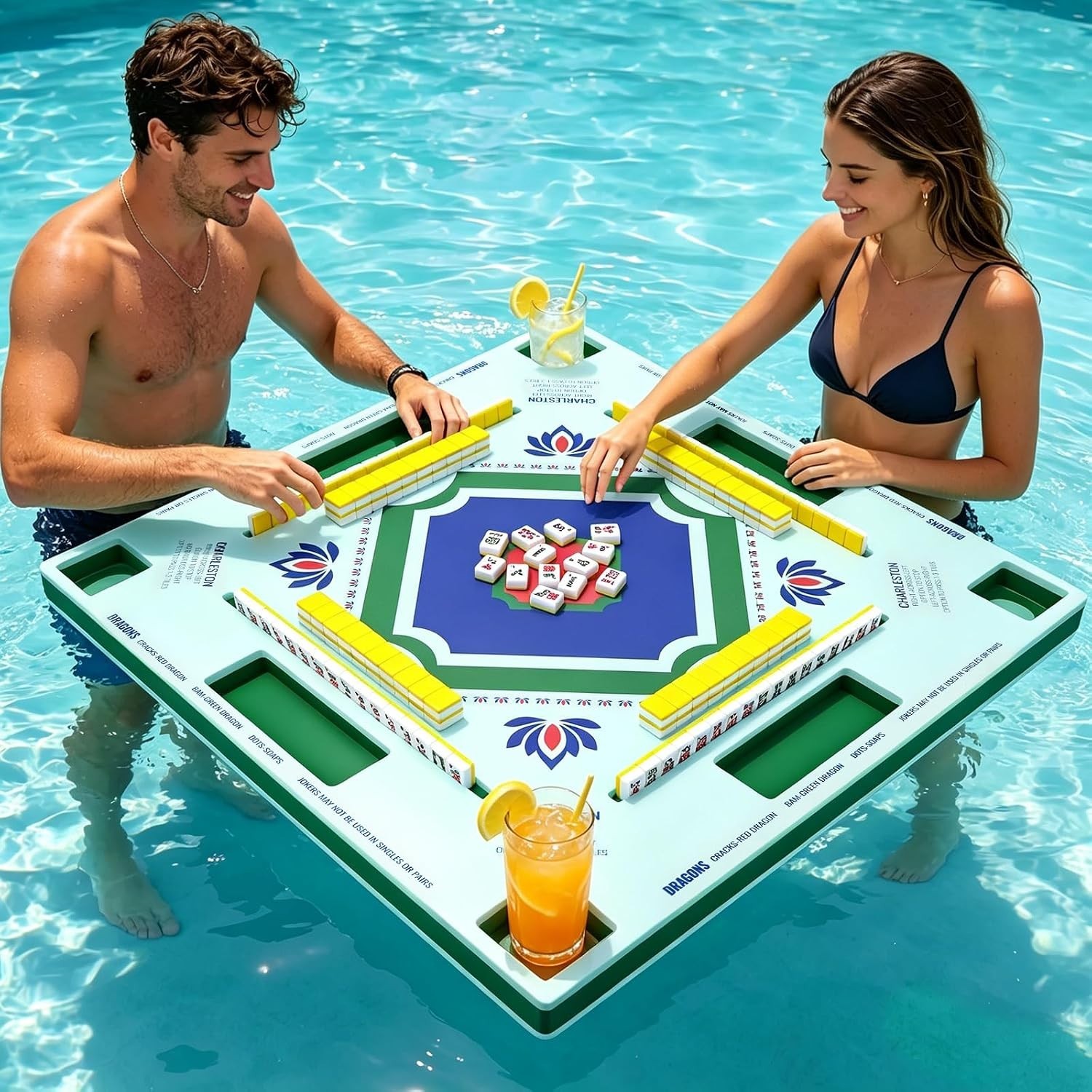 Large Floating Mahjong Table for Pool Water Game Table for Kids and Adults