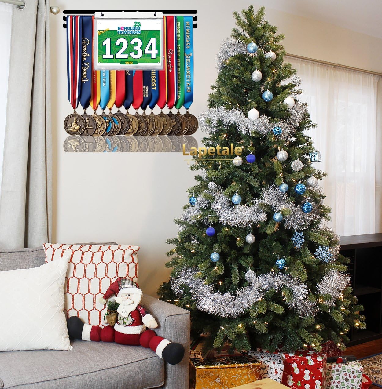 Bib Race Medal Holder Wall Hanger,Marathon 14.37 x 1.97 x 0.1 inches, Black