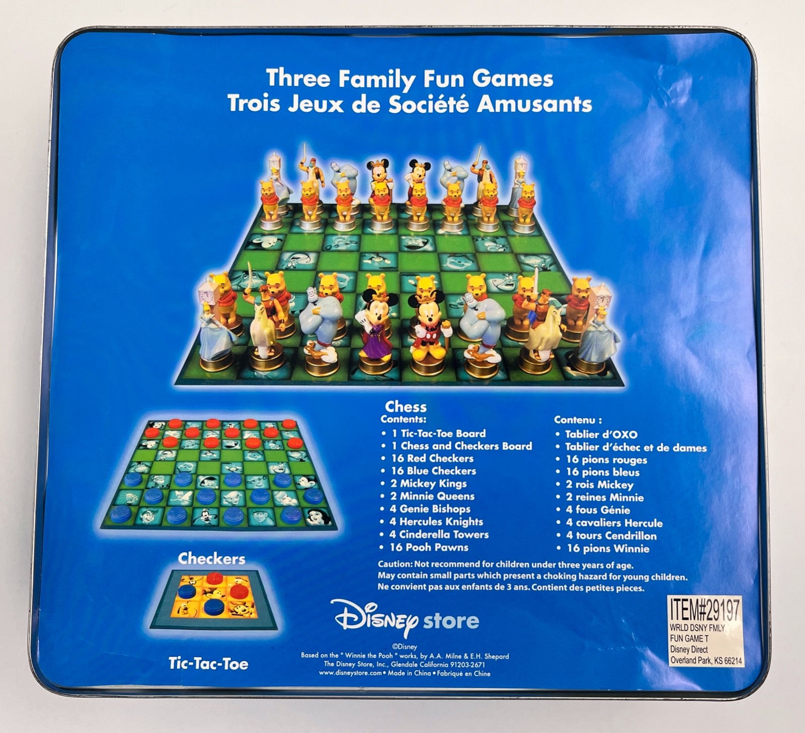 Disney Store Three Family Games Chess Checkers Tic Tac Toe Collector’s Tin