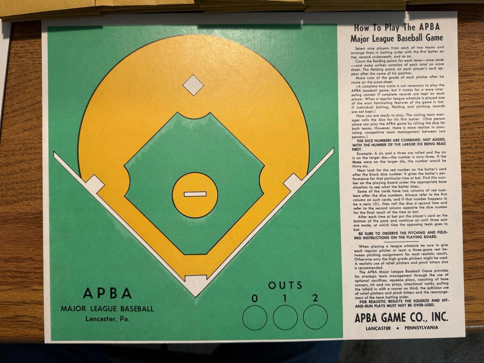 APBA Major League Baseball 1982 set Board Game Complete Set w/ Dice & Team Cards