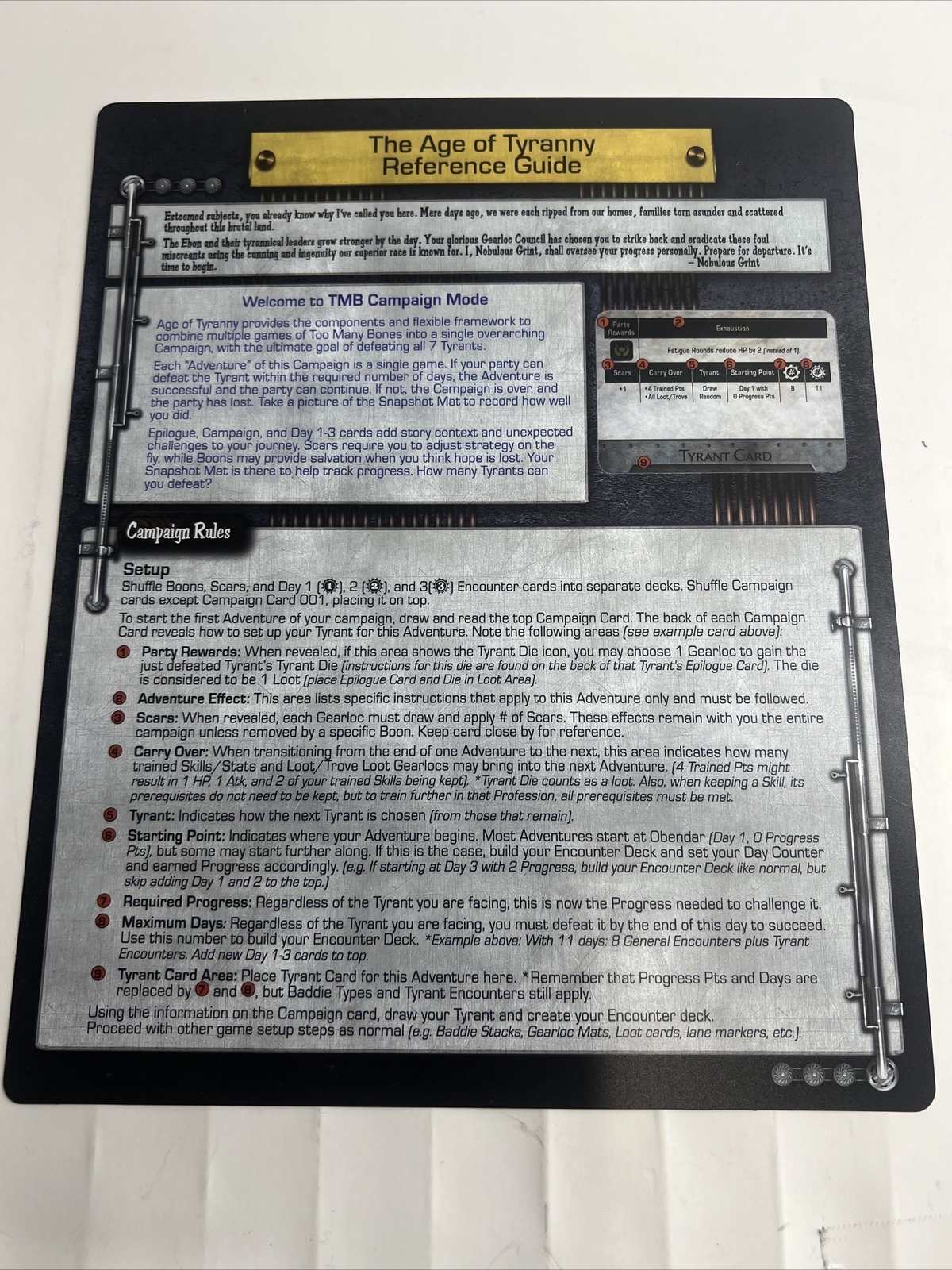 Too Many Bones Trove Chest Player Ref Cards/instructions(Each)