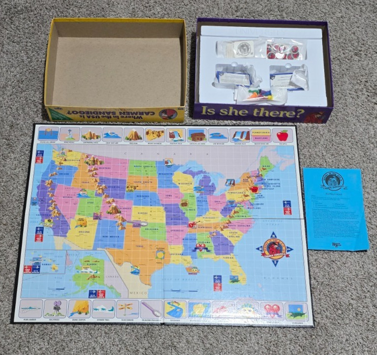 Vintage WHERE IN THE USA IS CARMEN SANDIEGO? Board Game University Games 1993