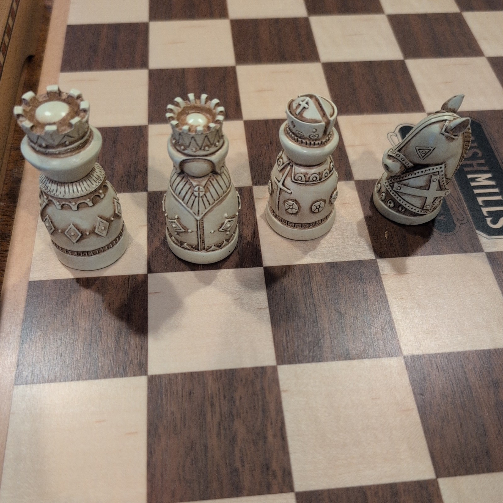 Medieval Chess Set – Wooden Board w/ Polystone Pieces Branded BushMills Whiskey