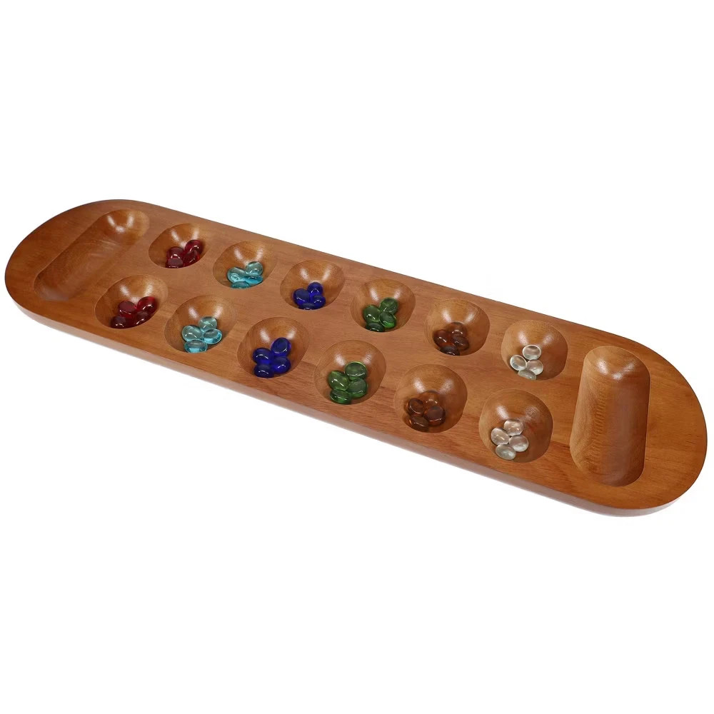 WE Games Solid Wood Mancala Board Game with Walnut Stain New Sealed