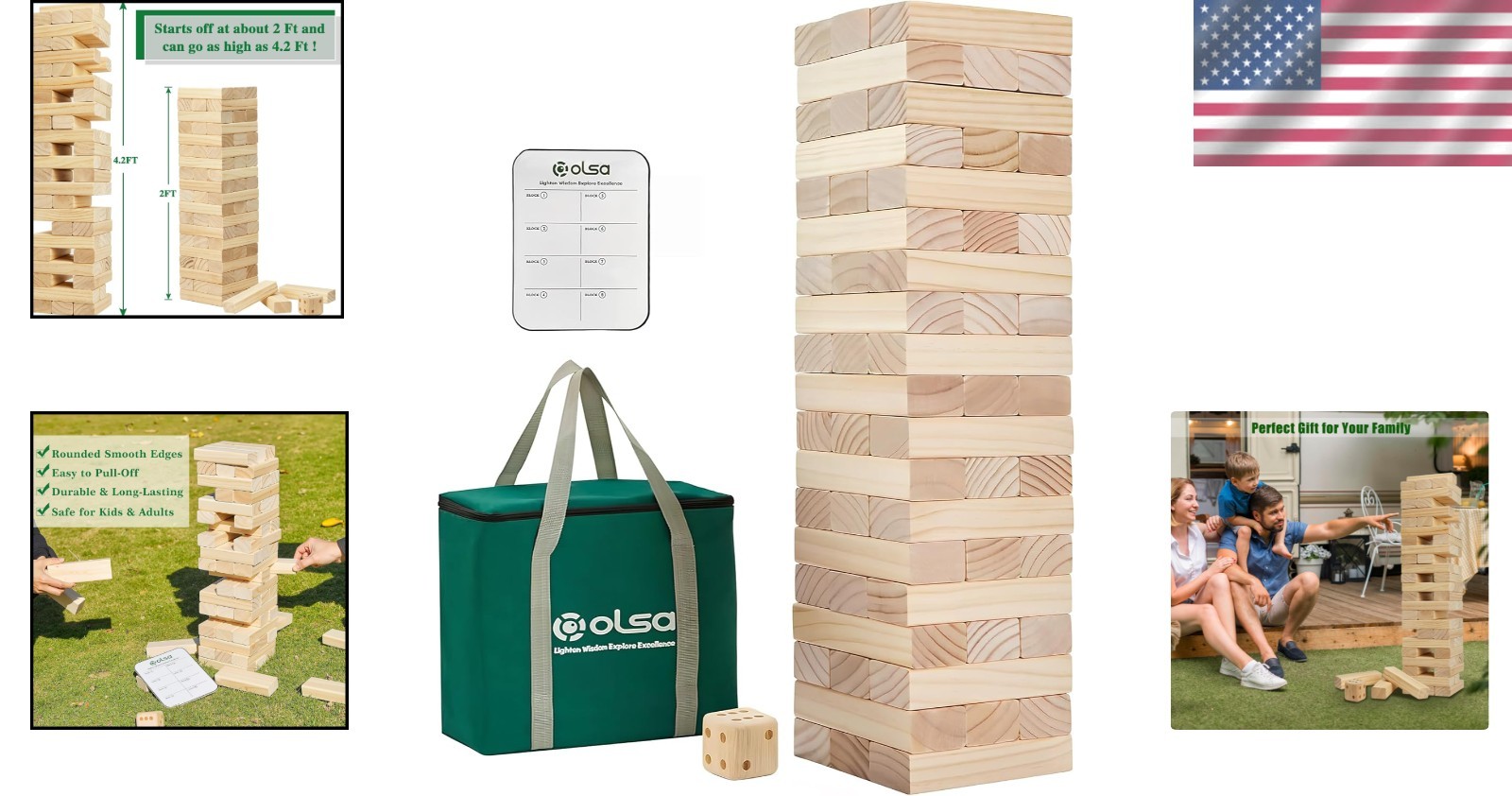 57-Piece Giant Tumble Tower Game with Carrying Bag, 4.2 Ft for Parties & Camping