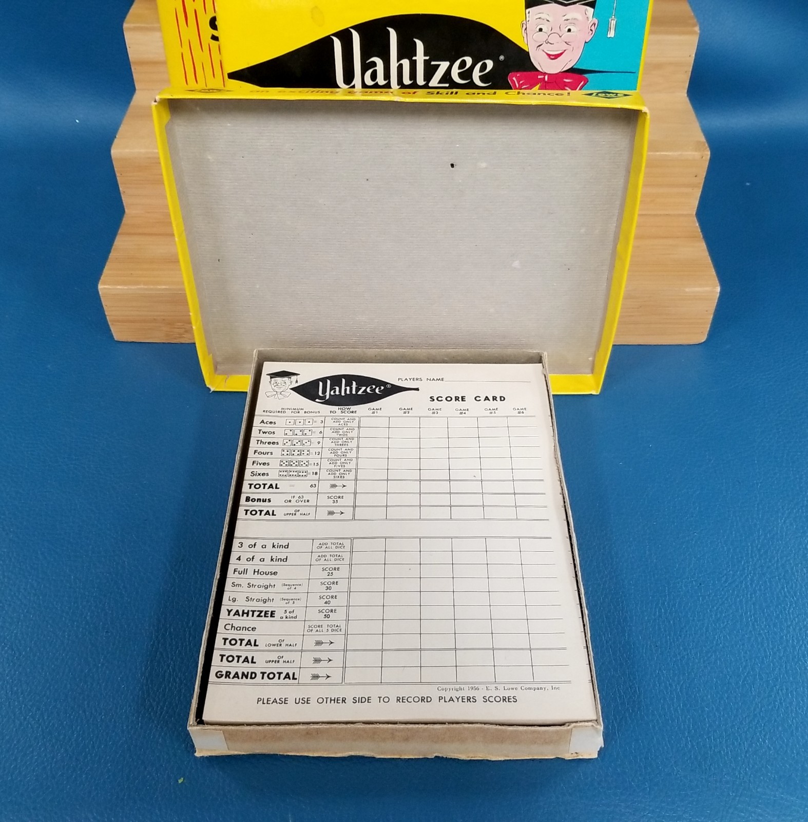 Set of 4 Vintage Yahtzee Boxes w/Score Pads 1956 Graphics Original Boxes