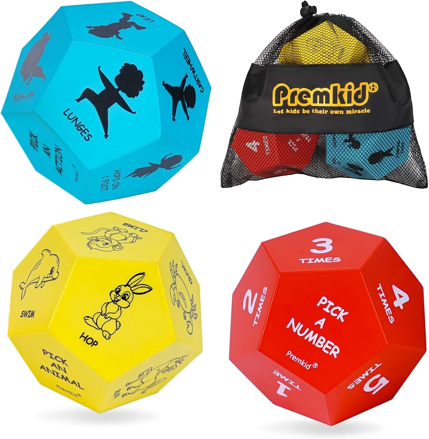 Premkid Kids Exercise Foam Dice Set for Indoor Outdoor Fun Learning Games