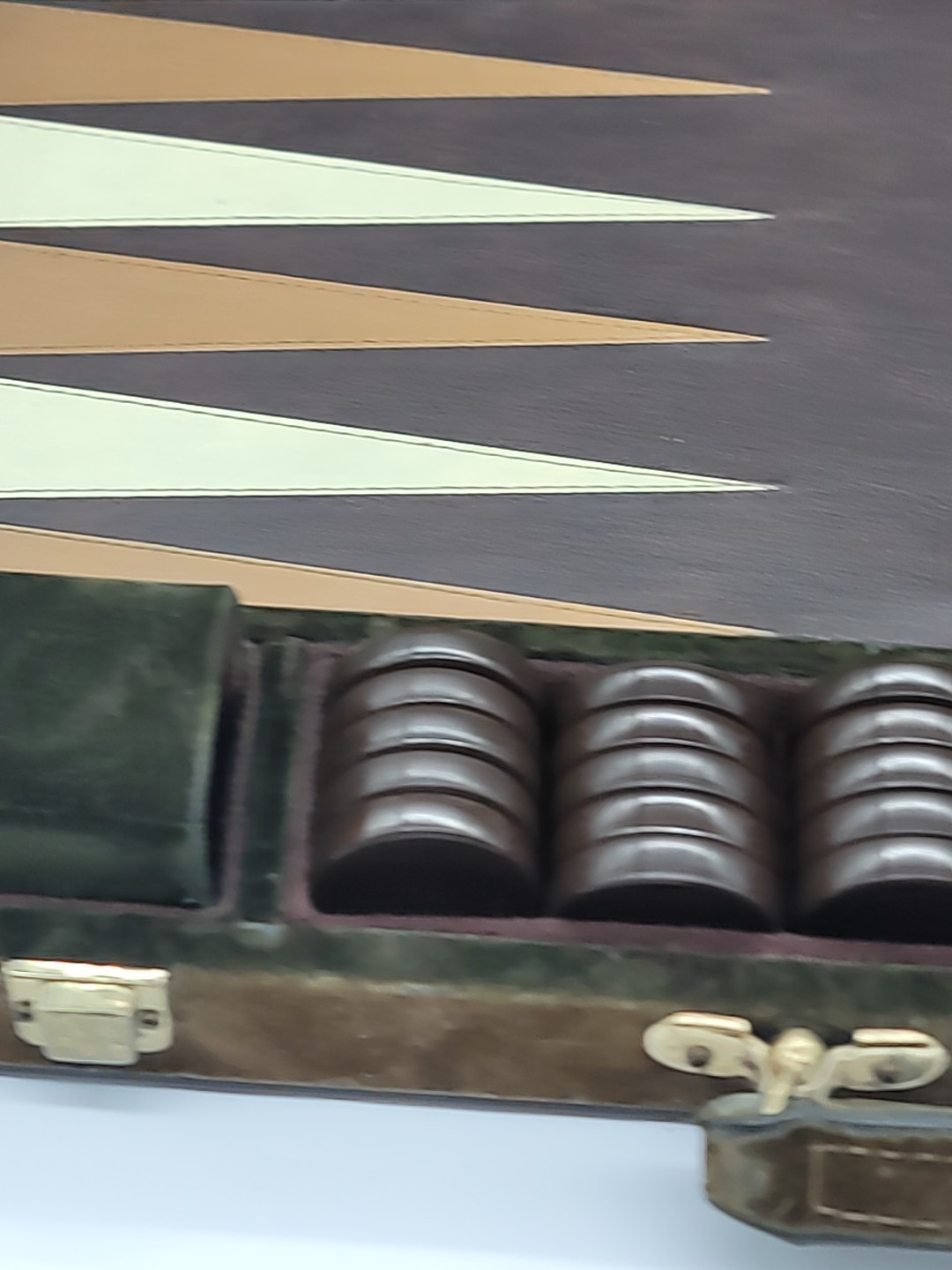 Vintage E.S. Lowe Deluxe Tournament Backgammon Set Felt Feaux Leather Skor Mor