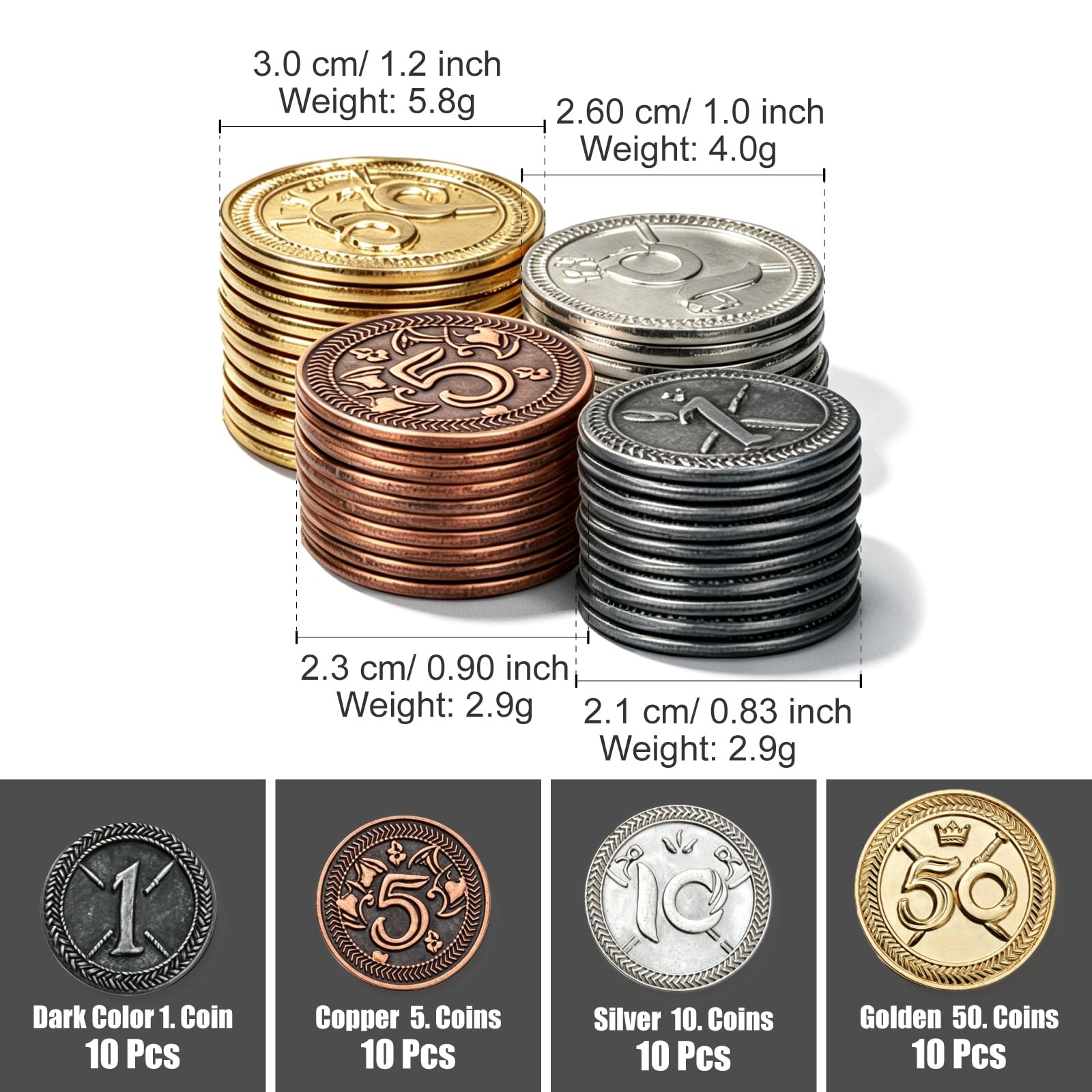 Metal Coin Set with Leather Organizer for Board Games, Dragons and Dungeons, …