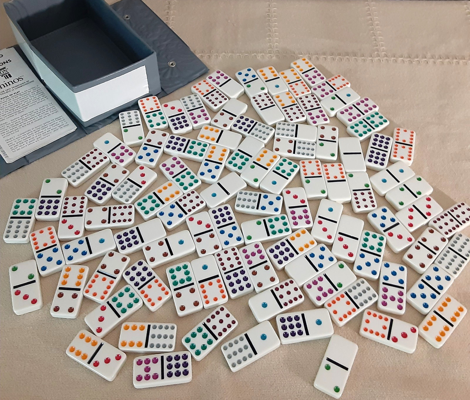 Vintage Domino Set – Pavilion Color Dot Double 12 Vinyl Case Complete 91 Pieces