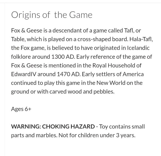 Travel Game Fox & Geese Solid Wood Game Board Colonial Williamsburg Channel Crft