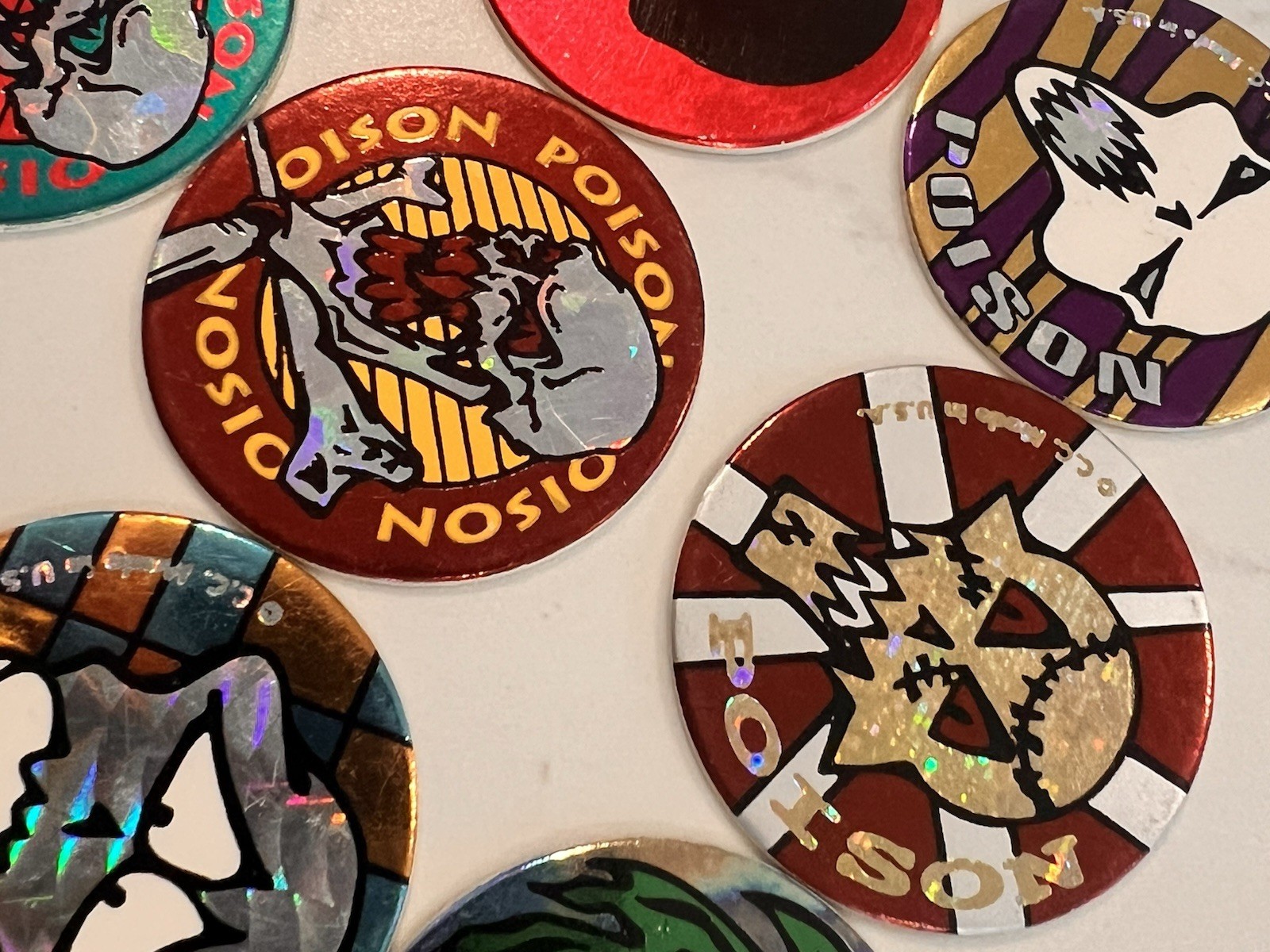 1990s Lot of 30 POISON Skull Bones Pogs Slammer Holographic Milk Caps Lot Mint!