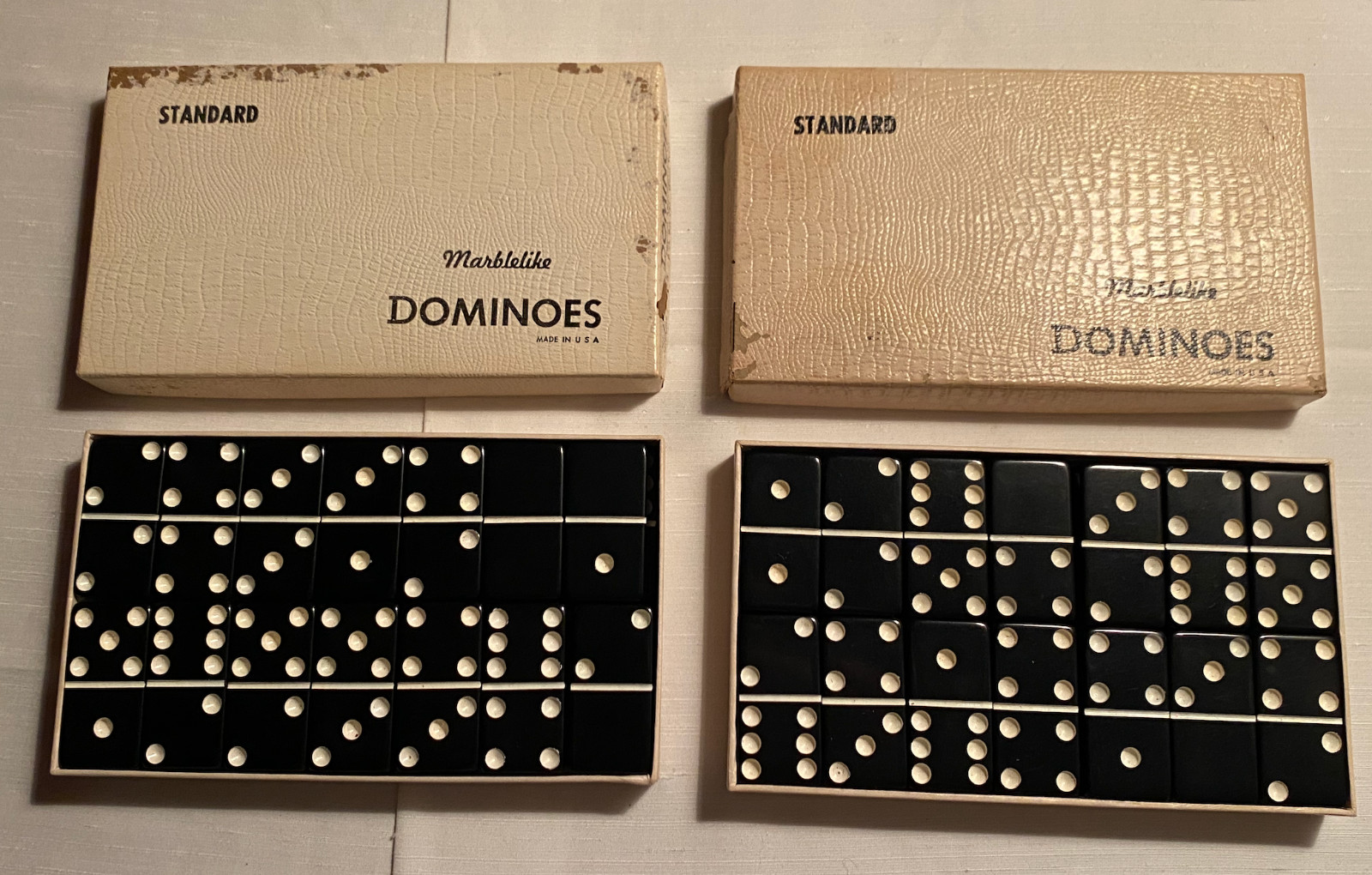 Vintage Puremco Marblelike Black Standard Dominoes No. 616 with Boxes – Lot of 2