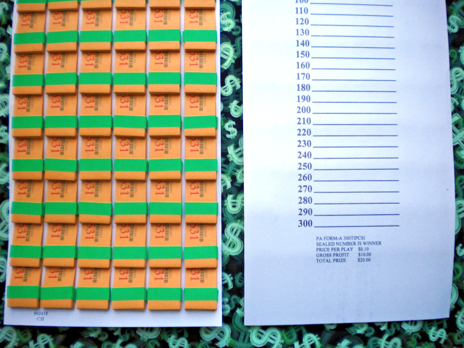 (4 Lot) 300-P5 60-Rows REGULAR “NOT Sure” TIP BOARD {010-300} PullTab Jar Ticket