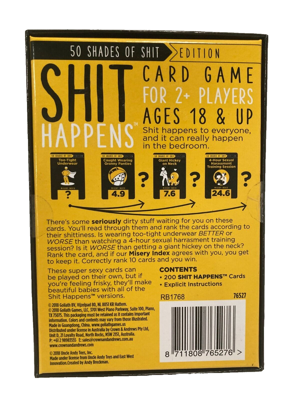 Sh!t Happens Card Game, 50 Shades of Sh!t Edition, 2+ Players Ages 18+
