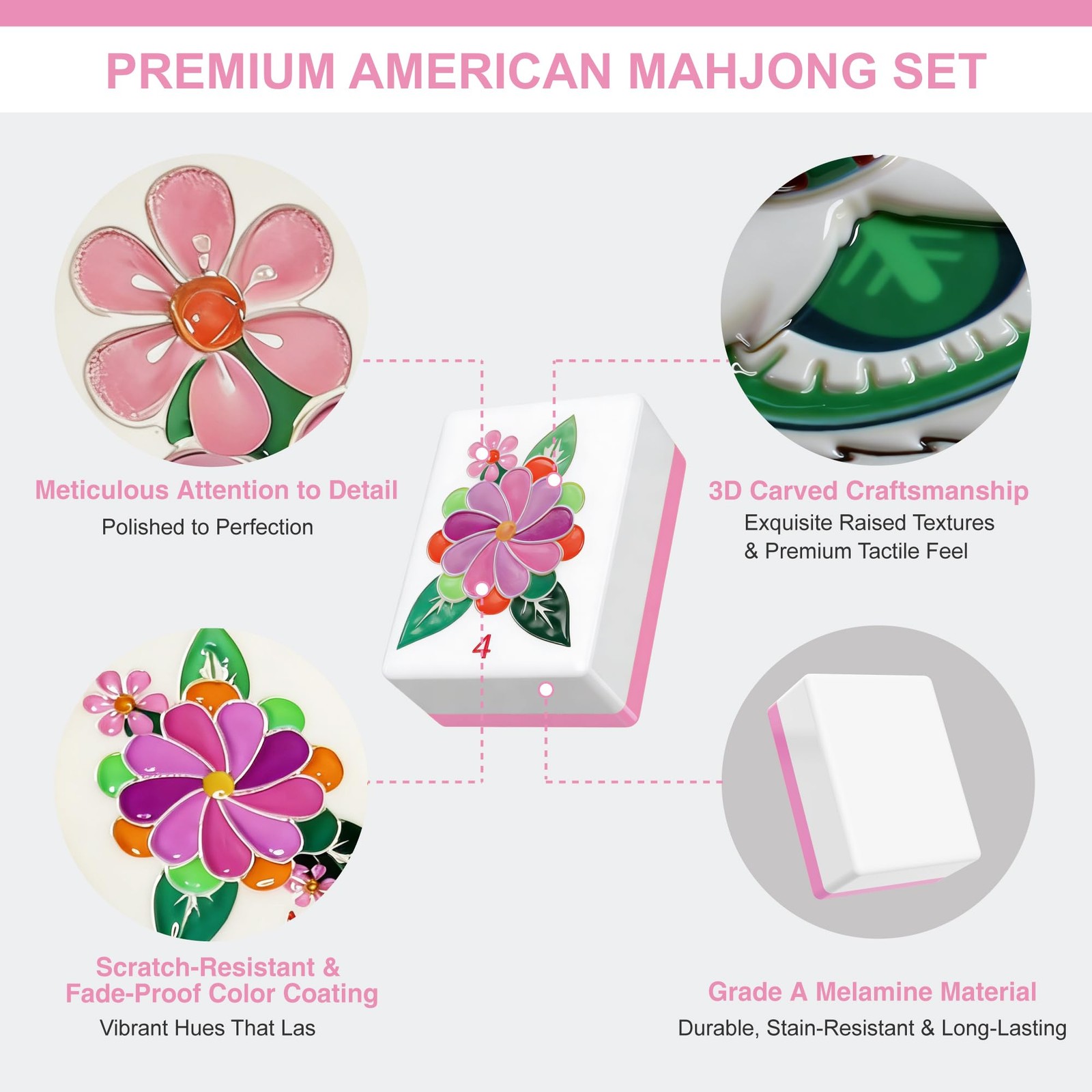 American Pink Mahjong Tile Set – Mah jongg Tiles Game Sets – 166 Complete Cut…