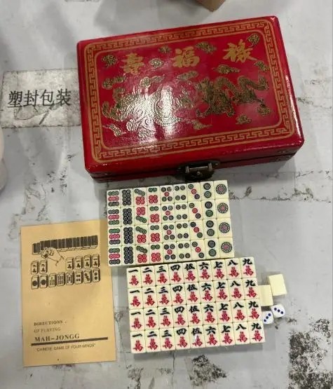 Vintage Chinese Mahjong Set Traditional 144 Tiles Mah-Jong Game Set Case Box USA