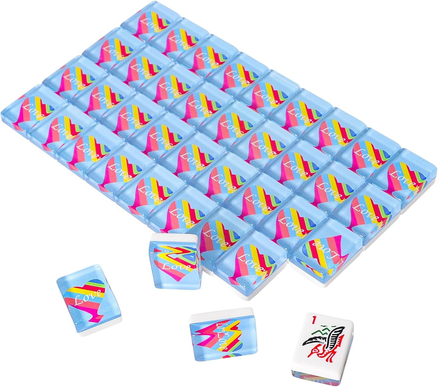 Set of 166 Acrylic American Mahjong Tile Set, Mahjong Game Set with 1.2” Blue Pr
