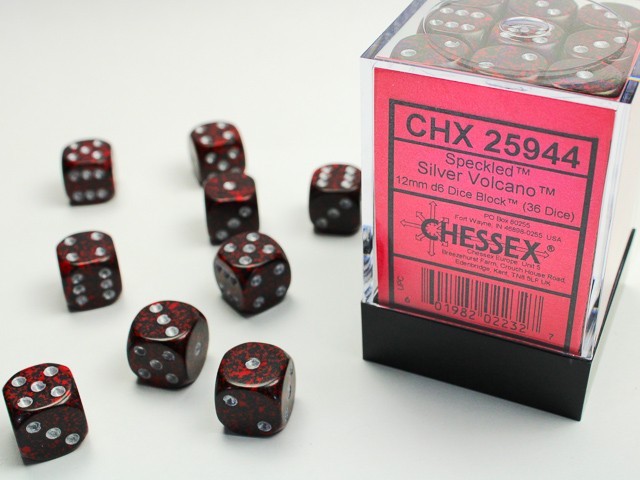 CHESSEX Speckled Silver Volcano 12mm d6 Dice Block (36 dice) NEW