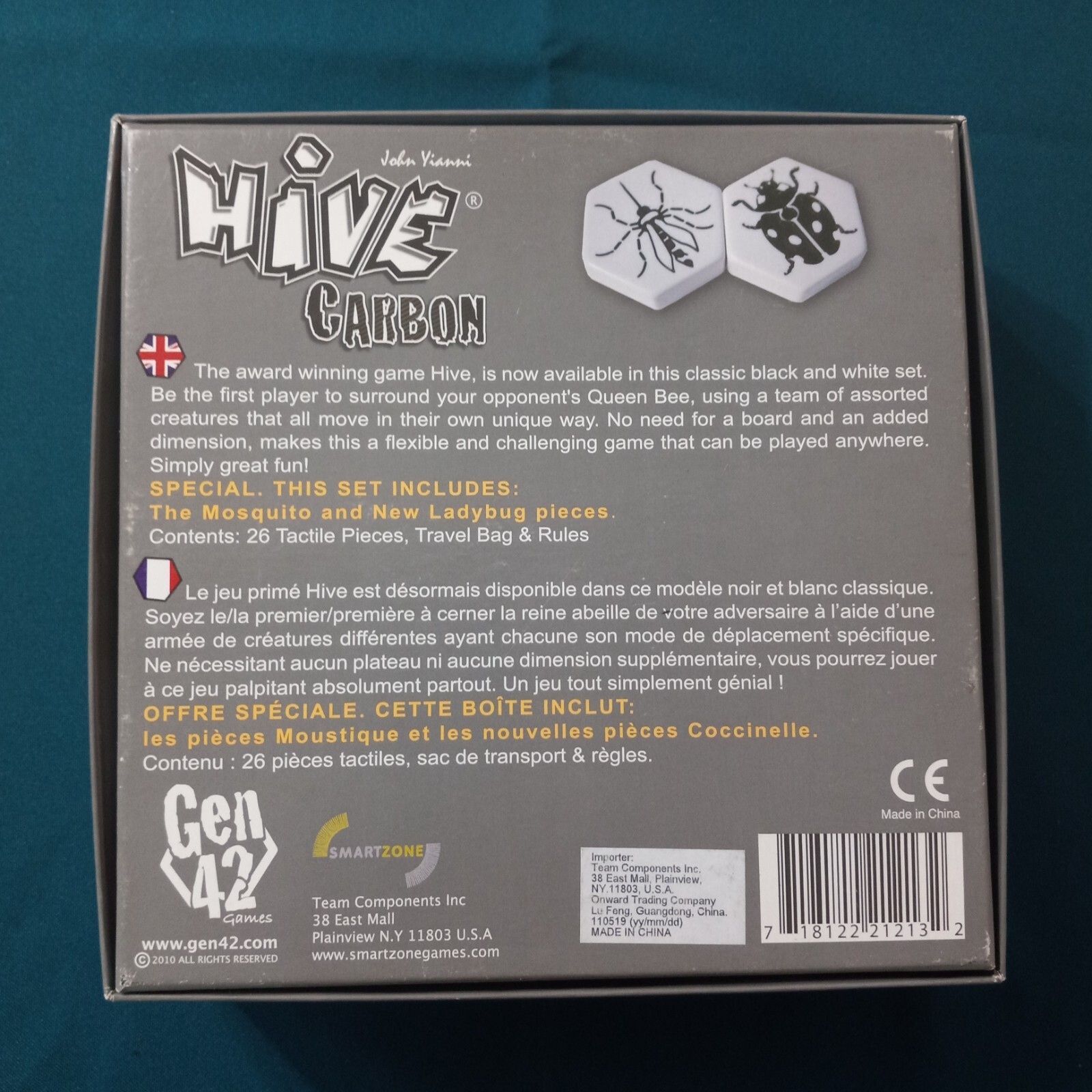 Hive Carbon Smart Zone Black & White 26 Tactile Pieces & Travel Bag & Rules 3722