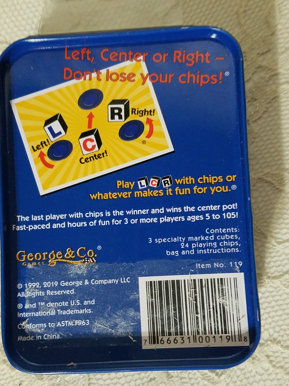 LCR® Left Center Right™ Dice Game -THE ORIGINAL GAME – Blue Tin~NEW