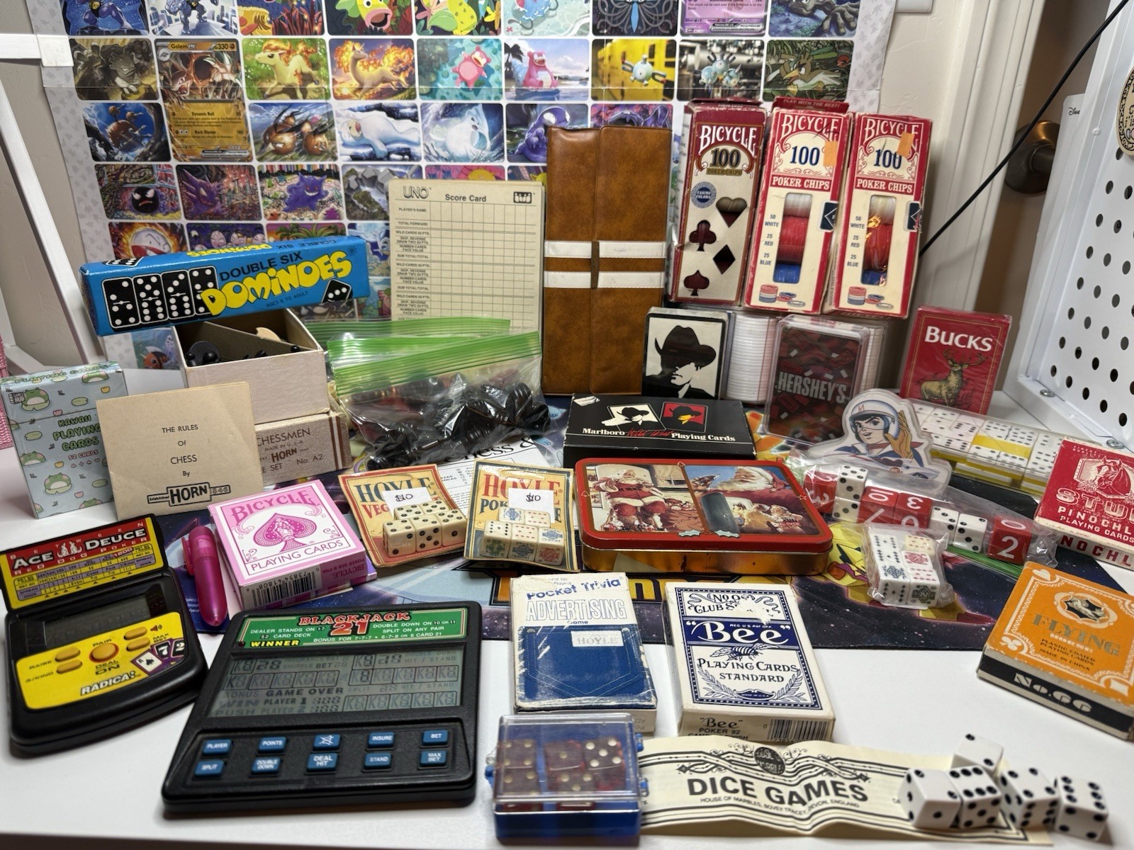 Huge Vintage Card Game & Casino Lot Dice Dominos Chess Checkers Bridge Chips