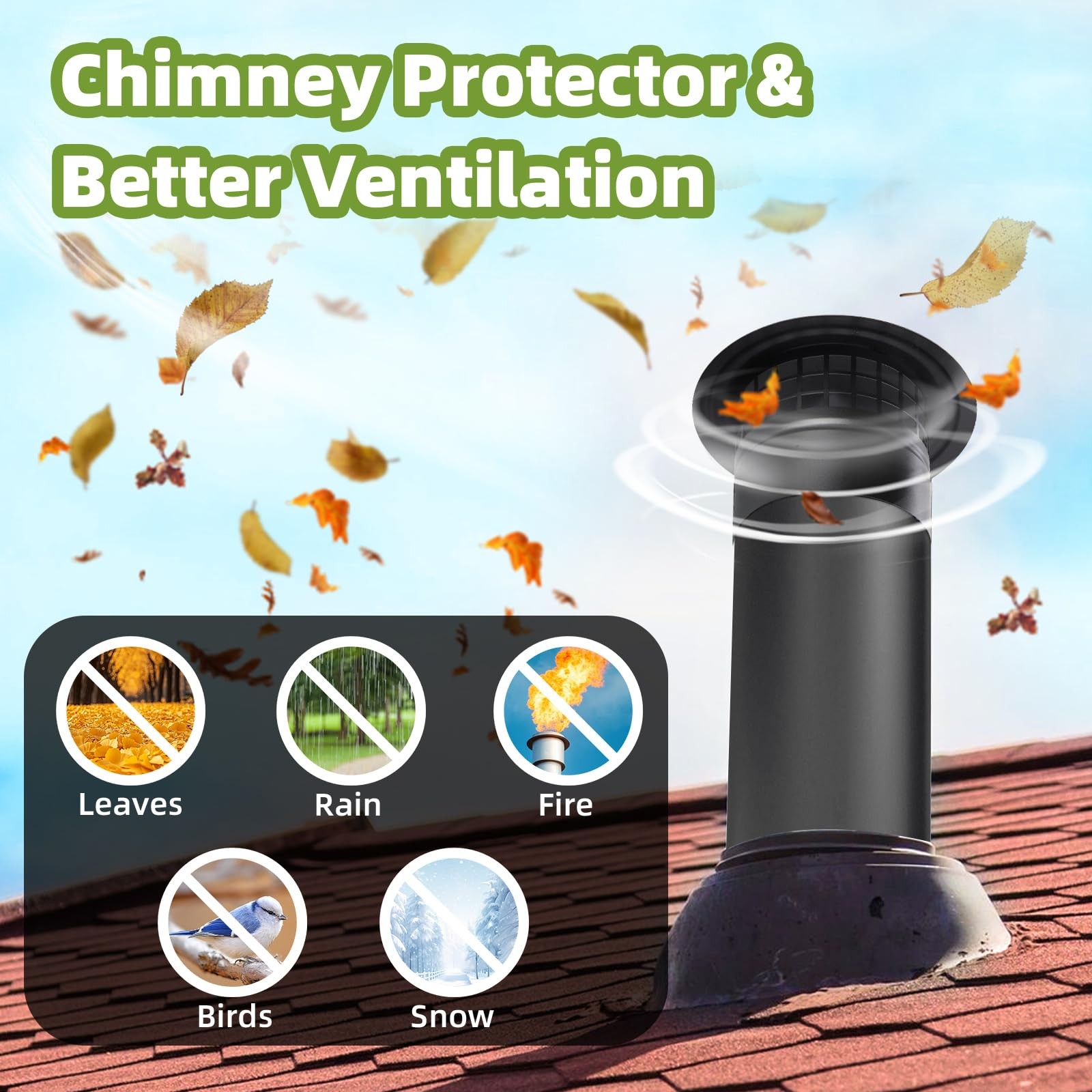 6 Inch Round Chimney Cap,Cone 6 inch Cap-Square Screen, Silver/Black