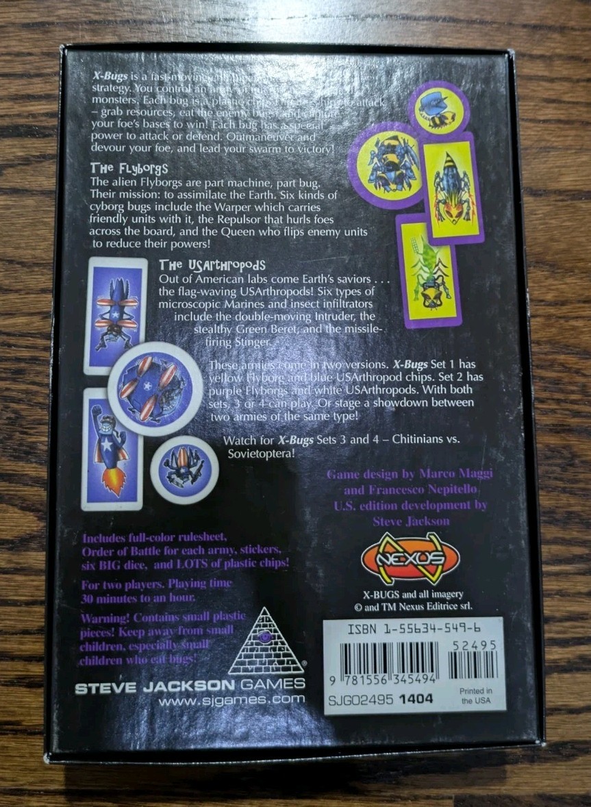 SJG Boardgame X Bugs Set #2 Flyborgs vs. US Arthropods Purple & White Unplayed