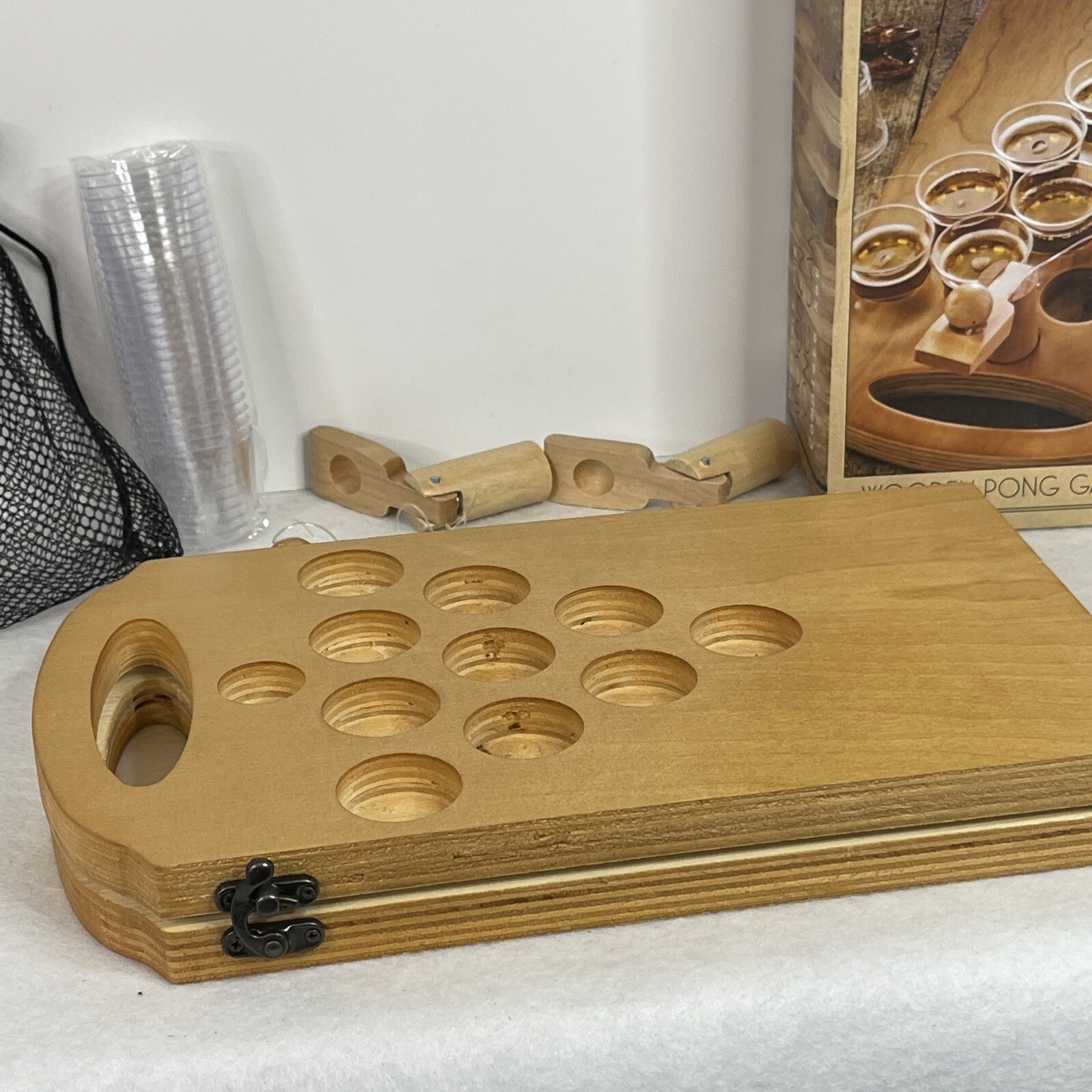 Studio Mercantile Wooden Pong Game Mini Beer Pong Party Set Adult Drinking Game