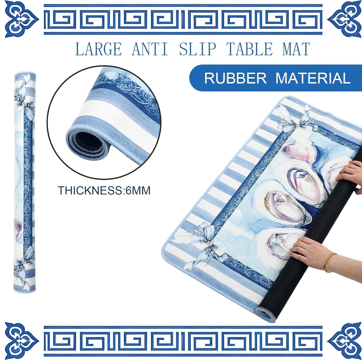 31.5″ Oyster Mahjong Mat Summer Bow Stripe Tab Tablecloth Game Mat 31.5 Inches