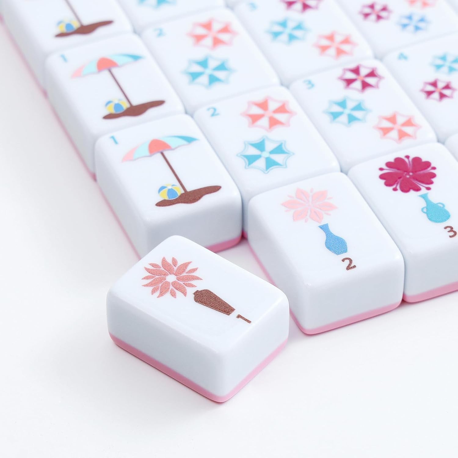 Mahjong Game Set with Carrying Bag and Accessories 160 Pink Printed
