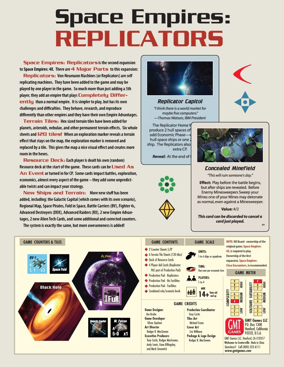 GMT Games: Space Empires: #2 Replicators, 2nd Printing Expansion NISW Fast Ship