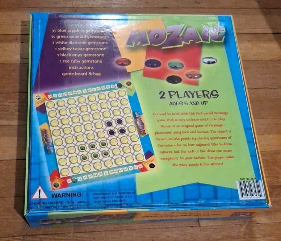 Mozaic Strategy Game Sterling Games 2003 COMPLETE 74 Glass Tiles Rules Board VG+