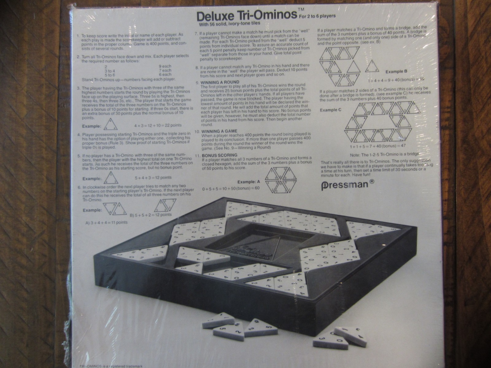 Deluxe Tri-Ominos Vintage 1978 Pressman Game Ivory Tone Crystalline Tiles NOS