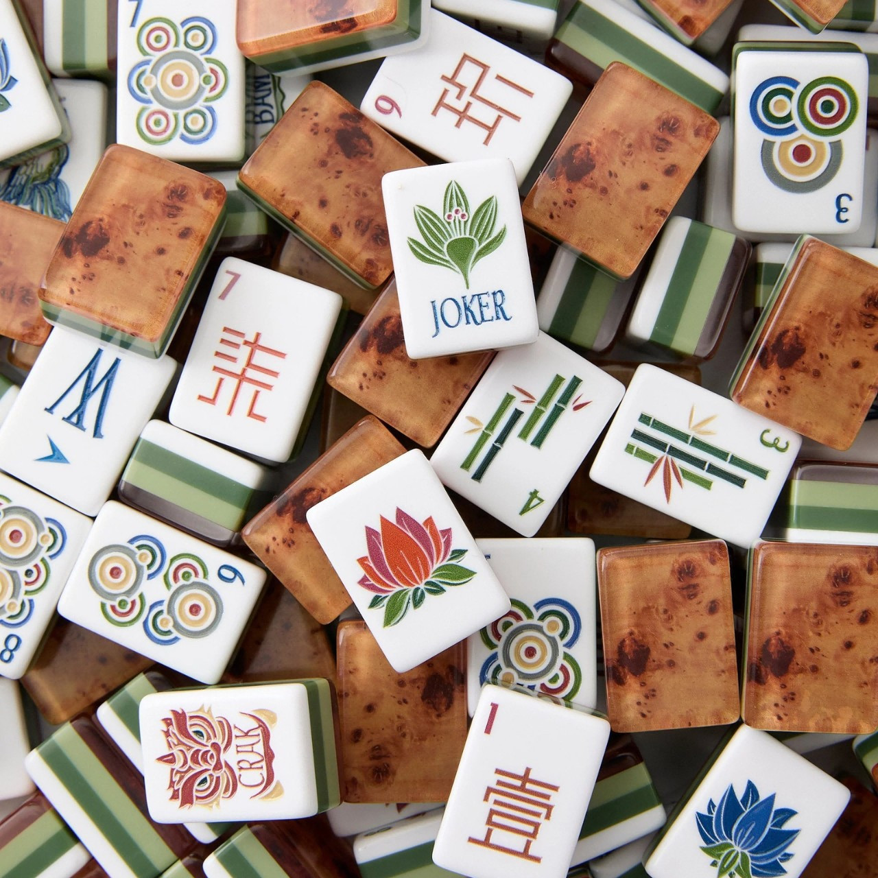 160 American Mahjong Tiles 4-Layer Acrylic Wood Grain Theme Engraved Set