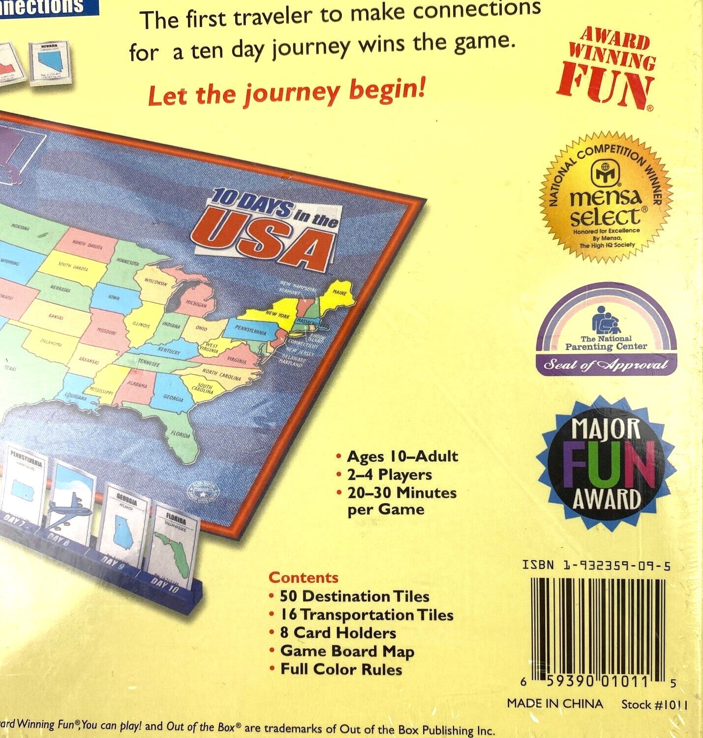 10 Days in the USA -Family Game New Sealed Mensa Select Competition Winner 2004