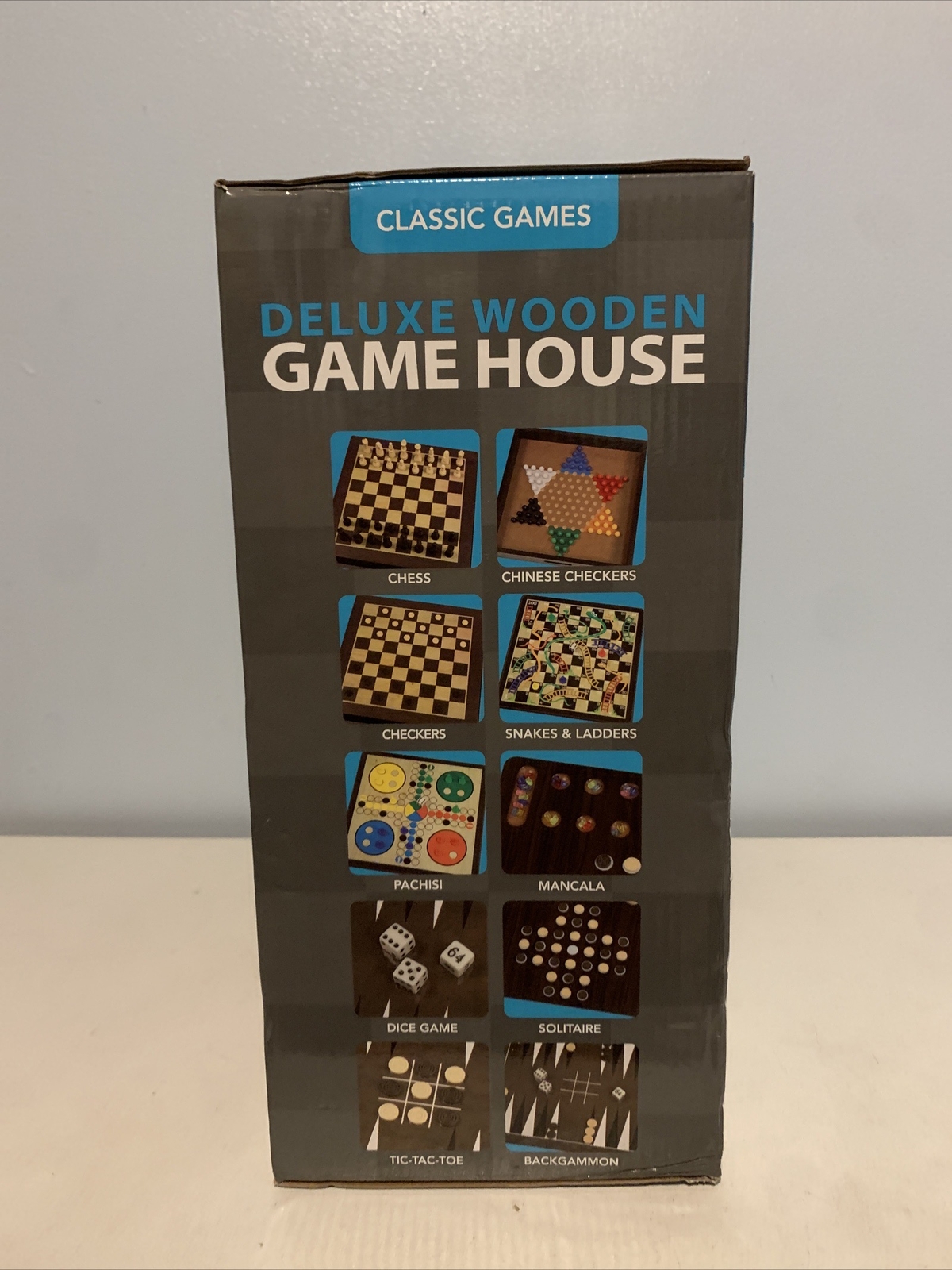 Deluxe Wooden Game House (10 Games) chess checker pachisi dice solitaire & more