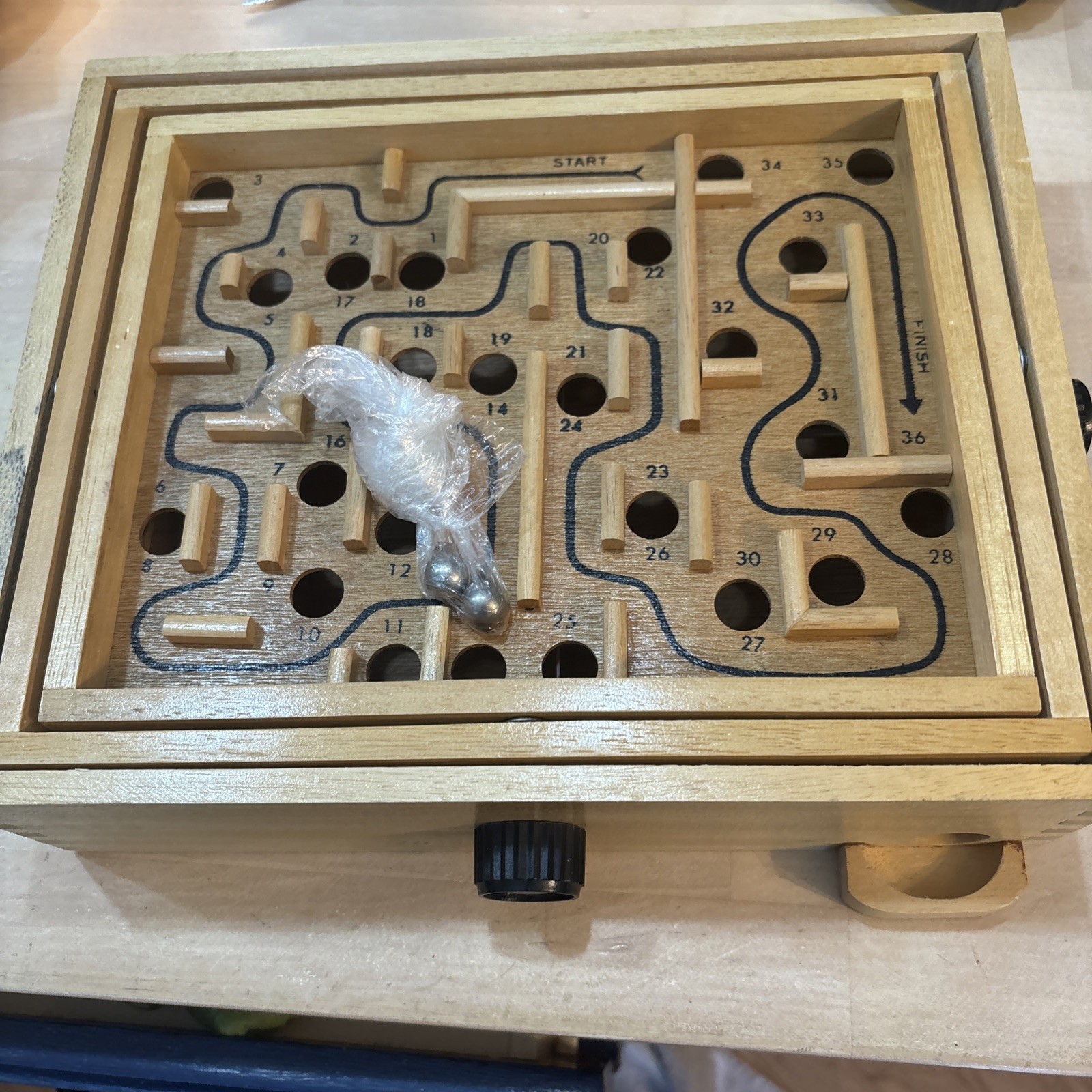 Vtg 80s Labyrinth Wooden Steel Ball Marble Tilting Maze Puzzle Game Roll-A-Maze