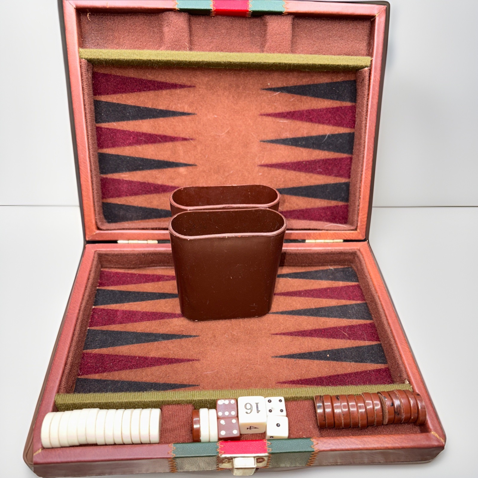 Small Travel Size Backgammon Complete Set Brown Magnetic 8.5”x6.5” Faux Leather